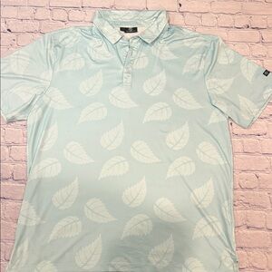 Greenside Golf Light Aqua Leaf Pattern Golf Polo Shirt XL
